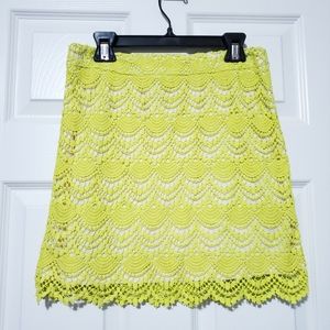 Forever 21 neon yellow green short cotton crochet lace skirt Size small summer